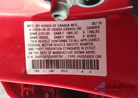 2018 Honda Civic Lx z USA, uszkodzony, nr VIN 2HGFC2F52JH587591